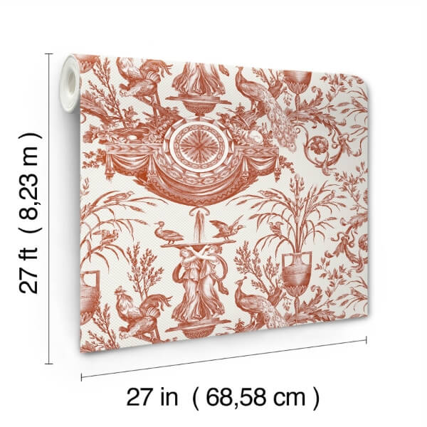 Avian Fountain Toile Brick Wallpaper