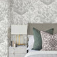 Avian Fountain Toile Grey Wallpaper