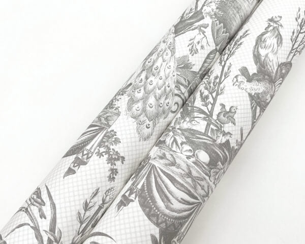 Avian Fountain Toile Grey Wallpaper