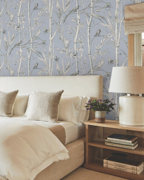 Bambou Toile Sky Blue Wallpaper