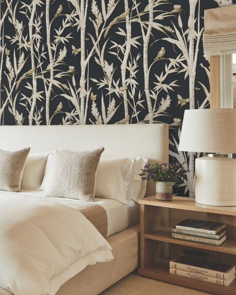 Bambou Toile Black Wallpaper