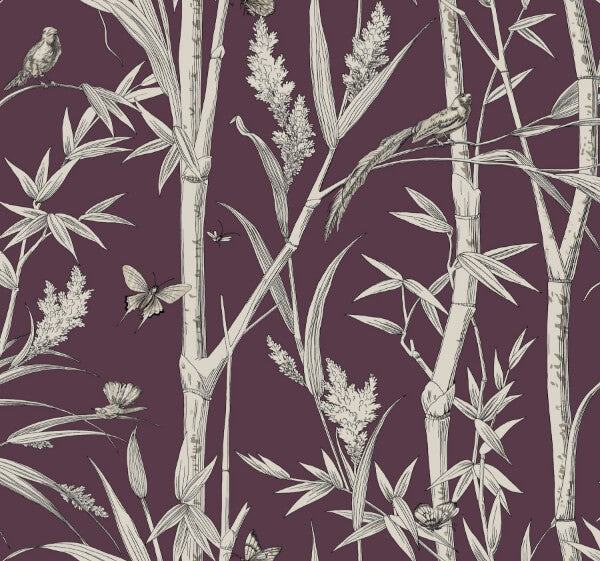 Bambou Toile Burgundy Wallpaper