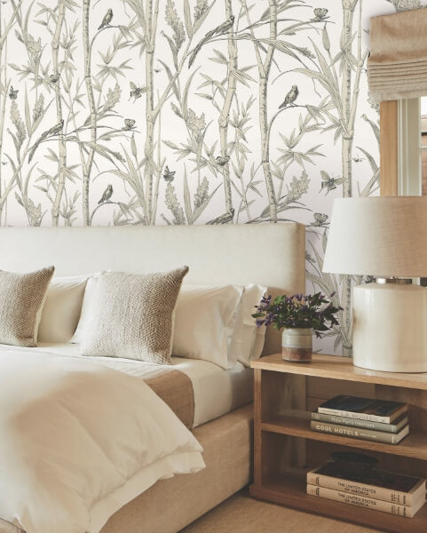 Bambou Toile White Wallpaper