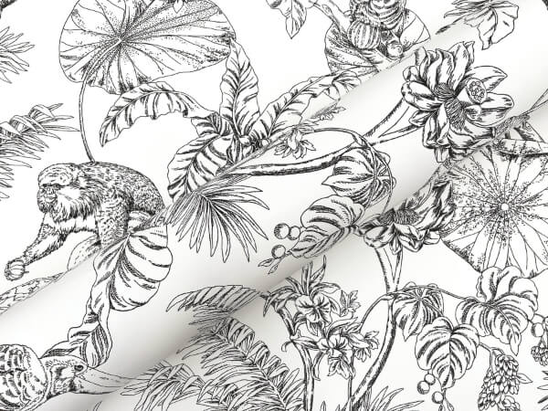 Tropical Sketch Toile Black Wallpaper