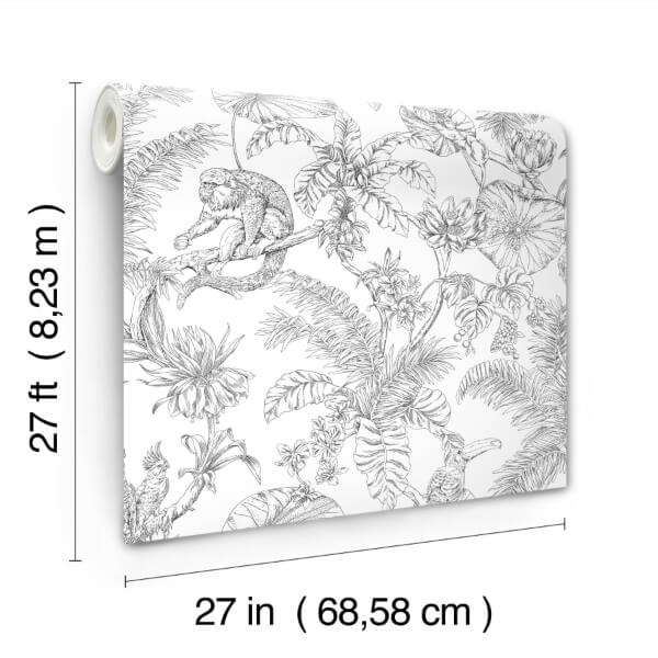 Tropical Sketch Toile Black Wallpaper