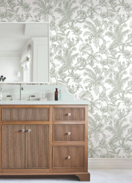 Tropical Sketch Toile Forest Wallpaper