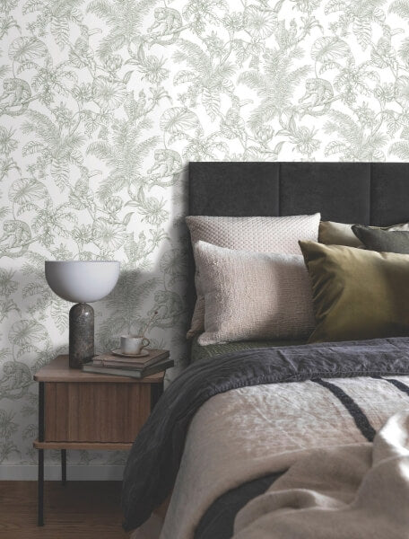 Tropical Sketch Toile Forest Wallpaper