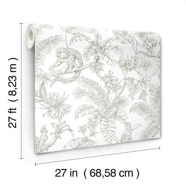 Tropical Sketch Toile Forest Wallpaper