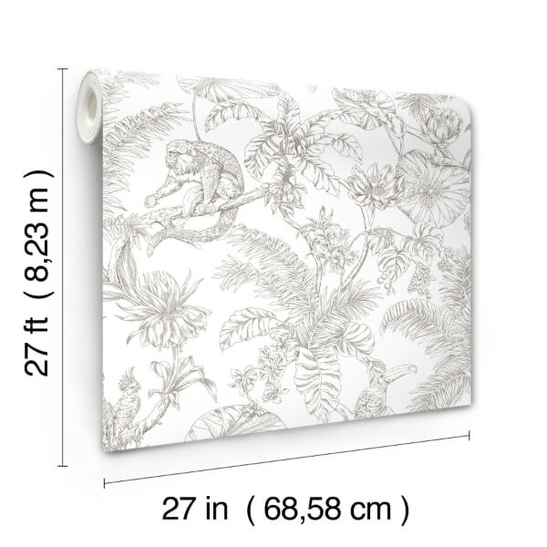 Tropical Sketch Toile Brown Wallpaper