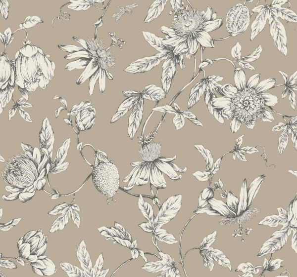 Passion Flower Toile Linen Wallpaper