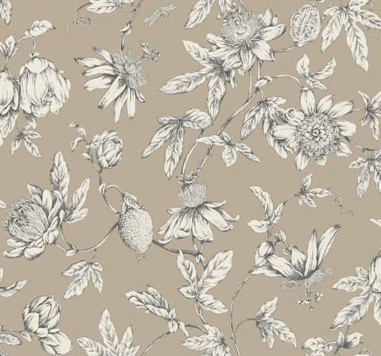 Passion Flower Toile Linen Wallpaper