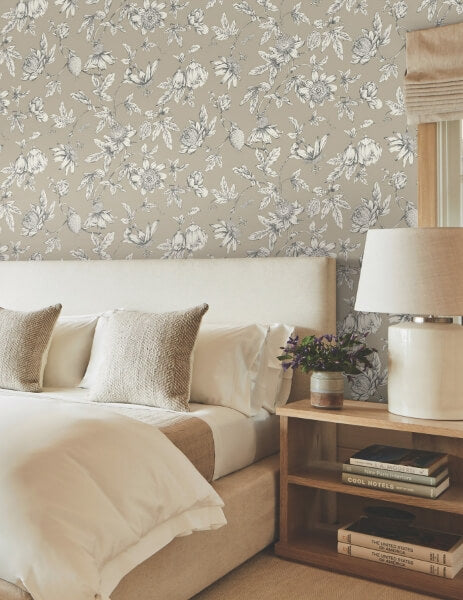 Passion Flower Toile Linen Wallpaper
