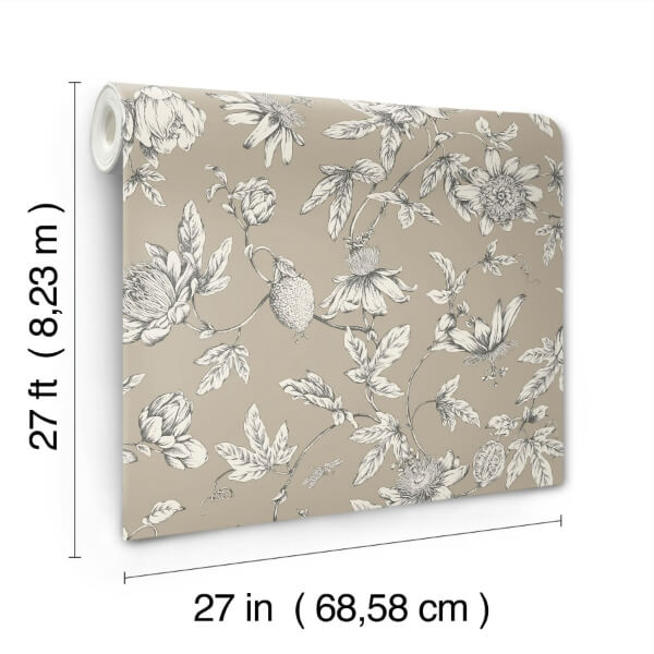 Passion Flower Toile Linen Wallpaper