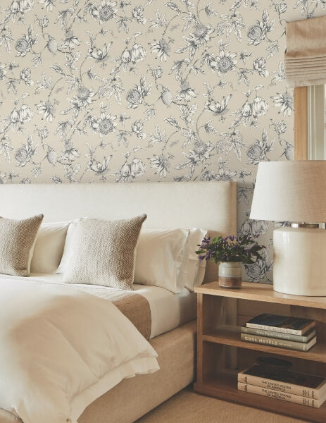 Passion Flower Toile Beige Wallpaper