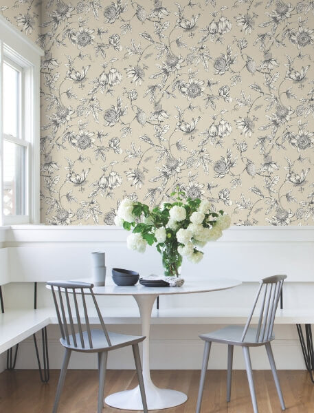 Passion Flower Toile Beige Wallpaper