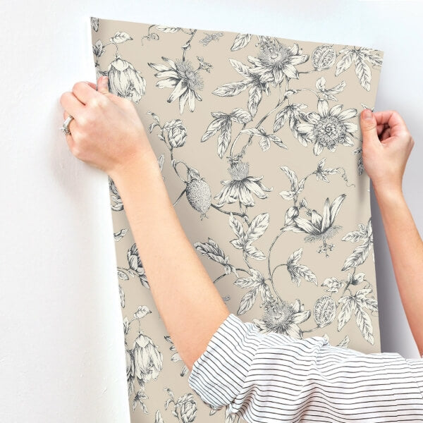Passion Flower Toile Beige Wallpaper