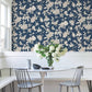 Passion Flower Toile Navy Wallpaper