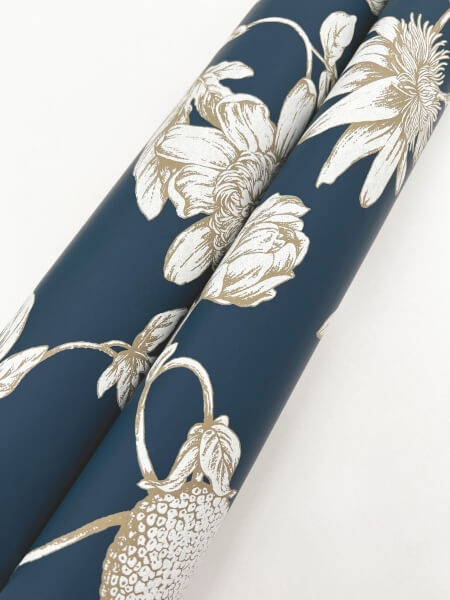 Passion Flower Toile Navy Wallpaper