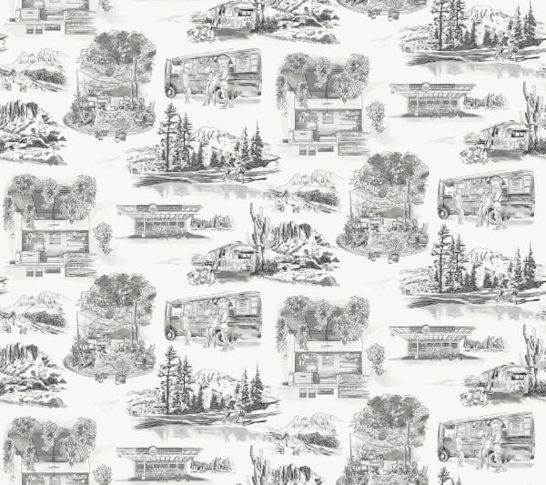 Modern Vista Toile Black Wallpaper