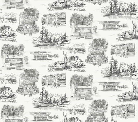 Modern Vista Toile Black Wallpaper