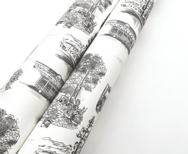 Modern Vista Toile Black Wallpaper