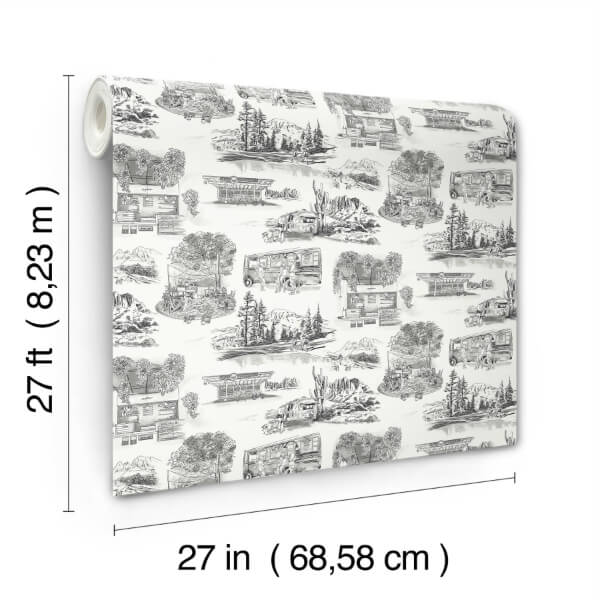 Modern Vista Toile Black Wallpaper
