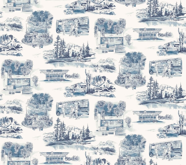 Modern Vista Toile Navy Wallpaper