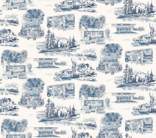 Modern Vista Toile Navy Wallpaper