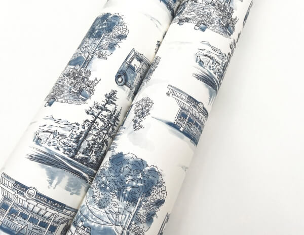 Modern Vista Toile Navy Wallpaper