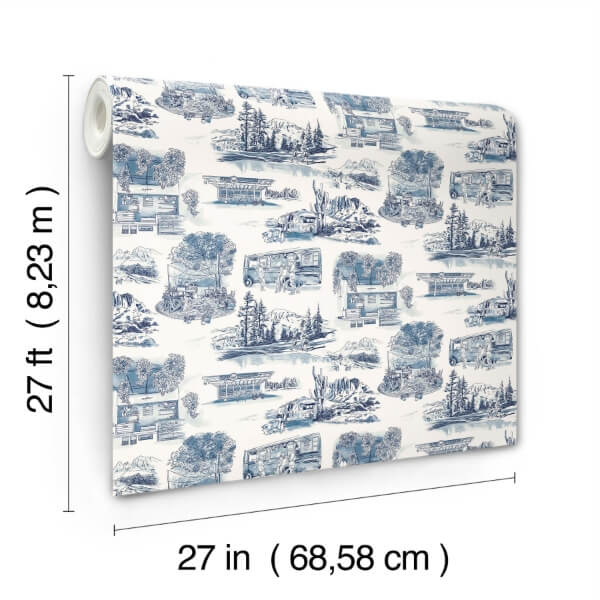Modern Vista Toile Navy Wallpaper