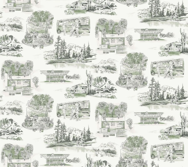 Modern Vista Toile Evergreen Wallpaper
