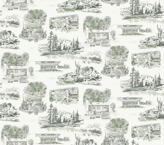 Modern Vista Toile Evergreen Wallpaper
