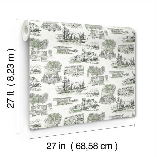 Modern Vista Toile Evergreen Wallpaper