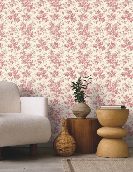 Anemone Toile French Red Wallpaper