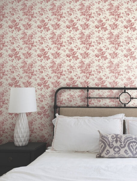 Anemone Toile French Red Wallpaper