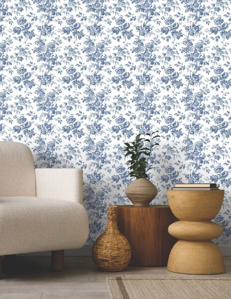 Anemone Toile Navy Wallpaper