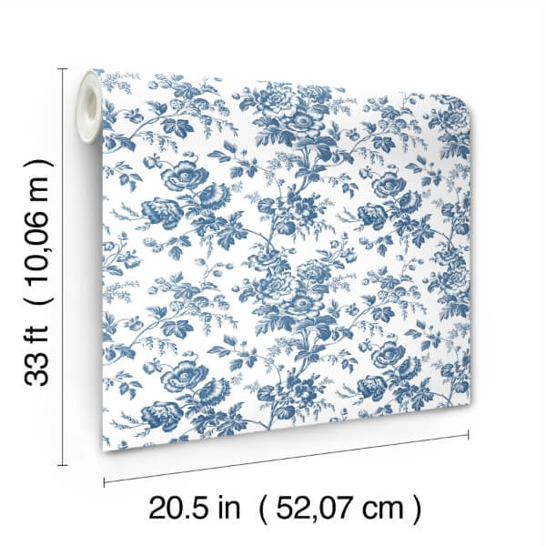 Anemone Toile Navy Wallpaper