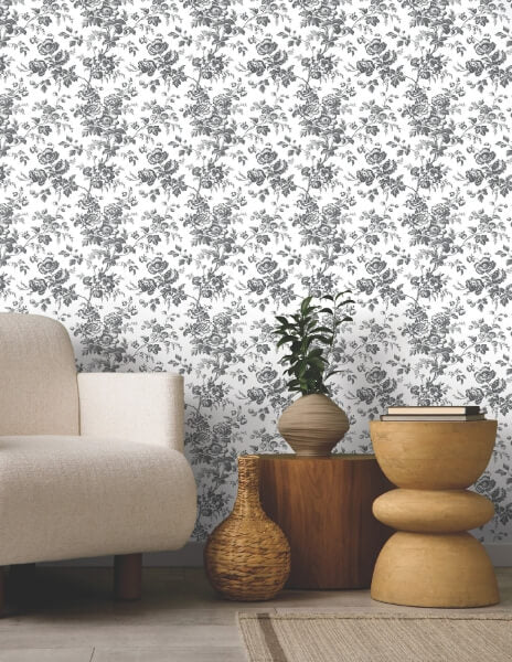 Anemone Toile Black Wallpaper