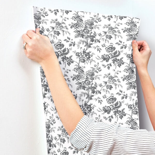 Anemone Toile Black Wallpaper