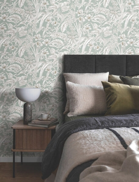 Orchid Conservatory Toile Seamist & Taupe Wallpaper