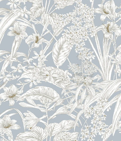 Orchid Conservatory Toile Blue & Taupe Wallpaper