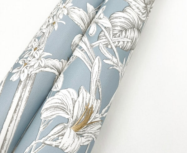 Orchid Conservatory Toile Blue & Taupe Wallpaper