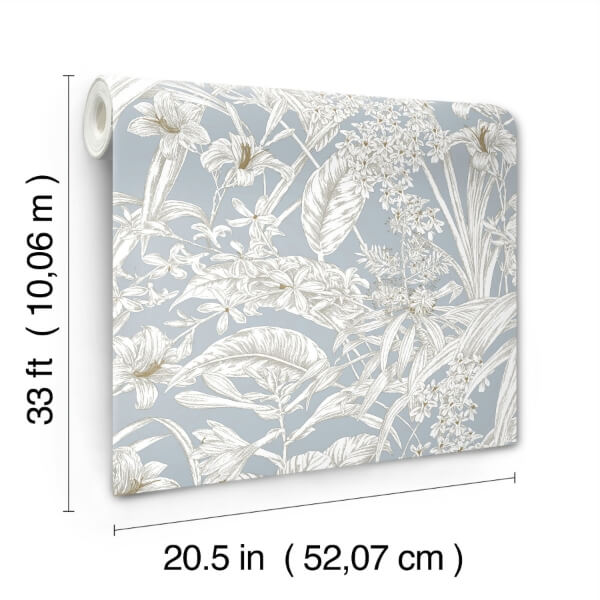 Orchid Conservatory Toile Blue & Taupe Wallpaper