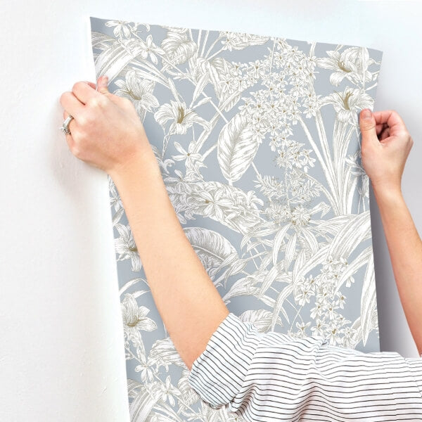 Orchid Conservatory Toile Blue & Taupe Wallpaper