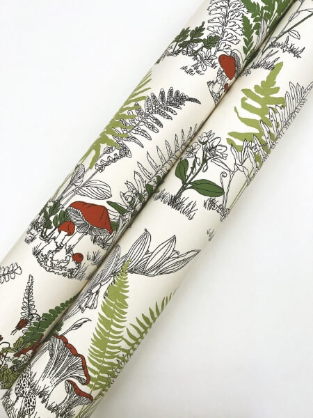 Mushroom Garden Toile Red & Green Wallpaper