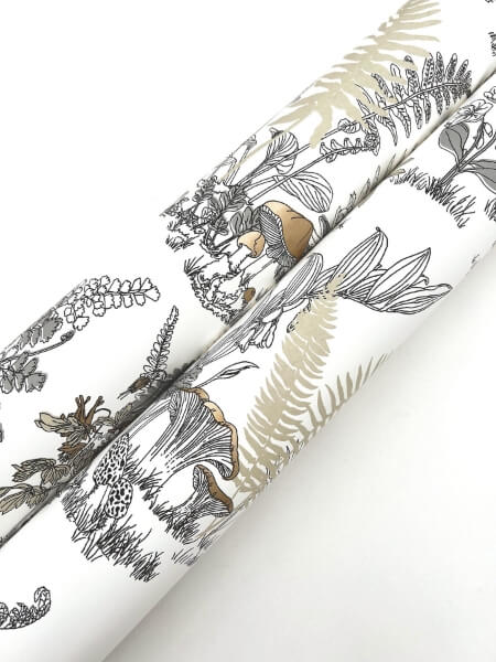 Mushroom Garden Toile Neutral & Gold Wallpaper