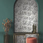 Mushroom Garden Toile Black & Grey Wallpaper
