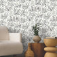 Mushroom Garden Toile Black & Grey Wallpaper