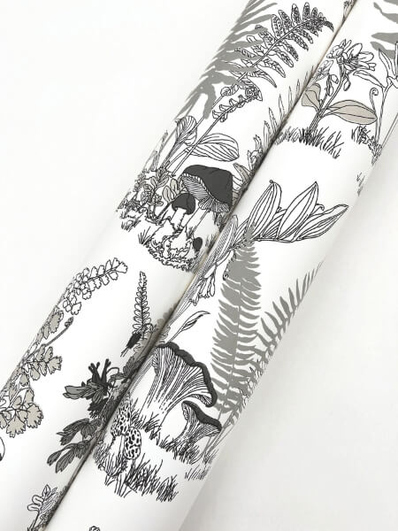 Mushroom Garden Toile Black & Grey Wallpaper