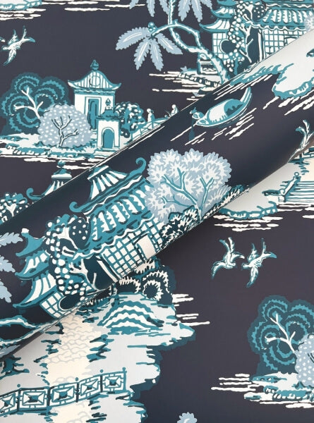 Pagoda And Sampan Scenic Navy Wallpaper